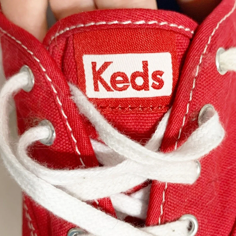 Keds Classic Champion Canvas Lace Up Sneakers White Outsoles and Soles Red 🟥